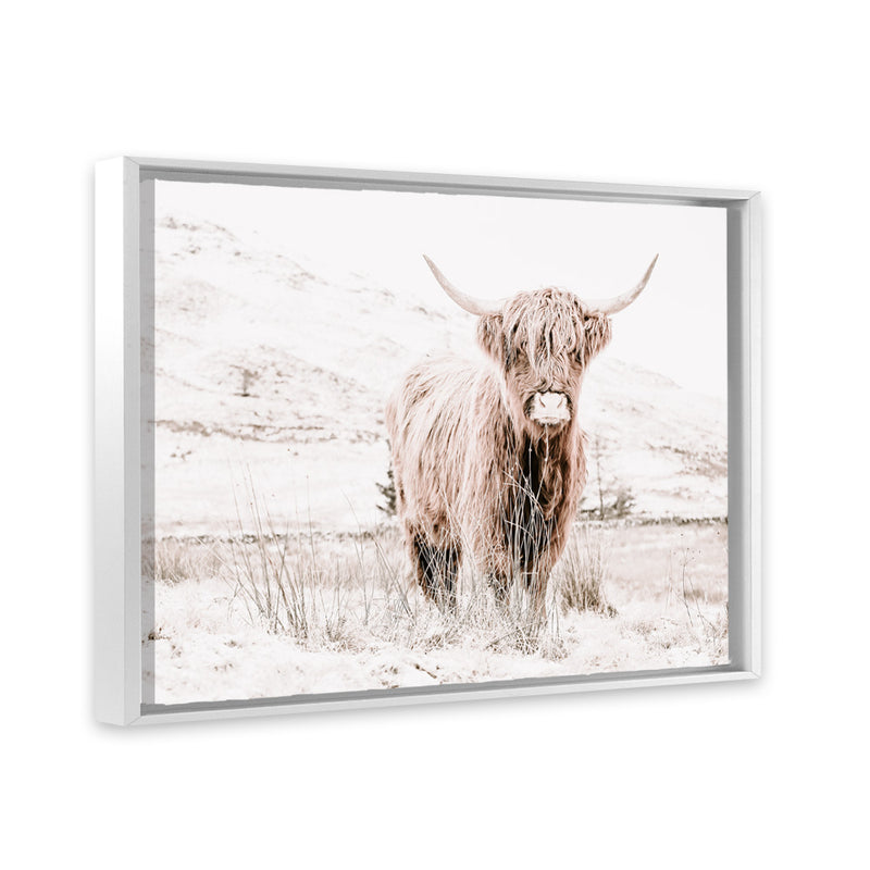 Shop Highland Cow III Photo Canvas Art Print-Animals, Baby Nursery, Landscape, Neutrals, Photography, Photography Canvas Prints, Scandinavian, View All-framed wall decor artwork