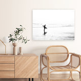 Shop Lone Surfer Photo Canvas Art Print-Coastal, Horizontal, Landscape, People, Photography, Photography Canvas Prints, Rectangle, View All, White-framed wall decor artwork