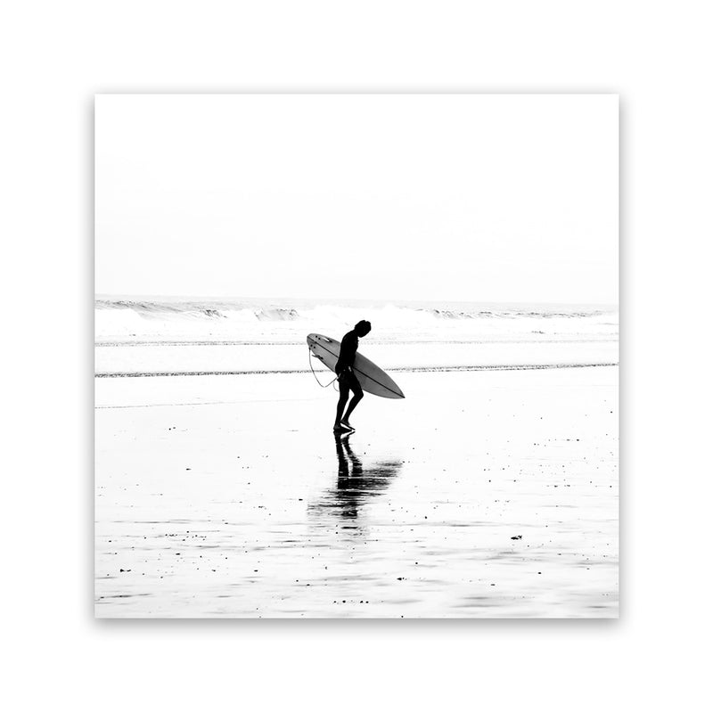Shop Lone Surfer (Square) Photo Canvas Art Print-Coastal, People, Photography, Photography Canvas Prints, Square, View All, White-framed wall decor artwork