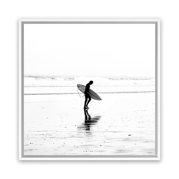 Shop Lone Surfer (Square) Photo Canvas Art Print-Coastal, People, Photography, Photography Canvas Prints, Square, View All, White-framed wall decor artwork