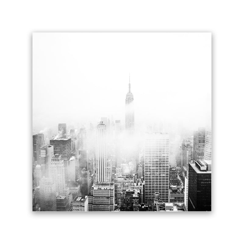 Shop New York Fog (Square) Photo Canvas Art Print-Black, Grey, Photography Canvas Prints, Square, View All, White-framed wall decor artwork