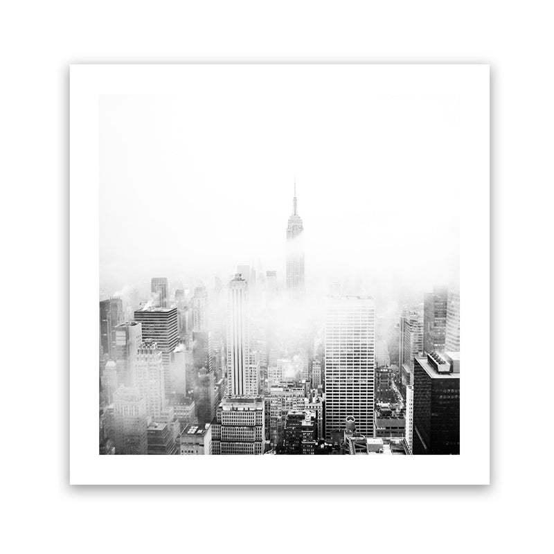 Shop New York Fog (Square) Photo Art Print-Black, Grey, Photography, Square, View All, White-framed poster wall decor artwork