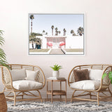 Shop Palm Springs Pink Door Photo Canvas Art Print-Boho, Green, Landscape, Photography, Photography Canvas Prints, Pink, Tropical, View All-framed wall decor artwork
