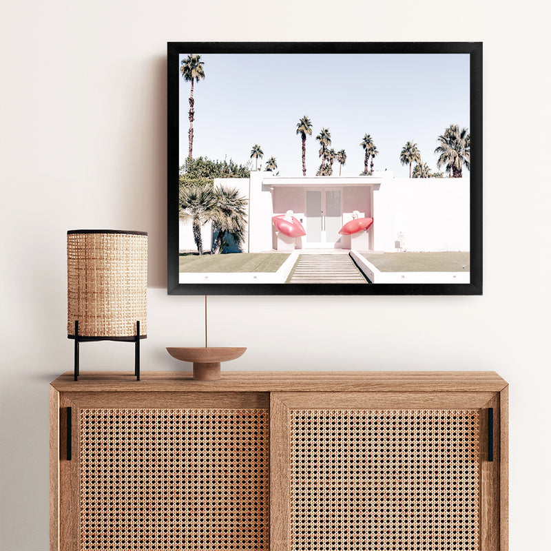 Shop Palm Springs Pink Door Photo Art Print-Boho, Green, Landscape, Photography, Pink, Tropical, View All-framed poster wall decor artwork