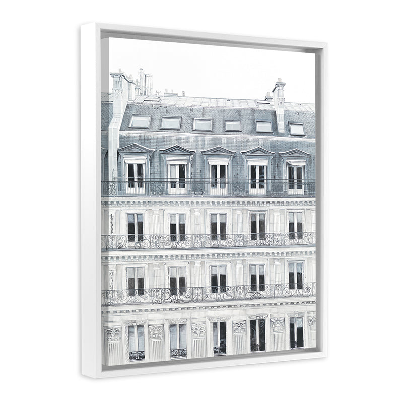 Shop Paris Building II Canvas Art Print-Grey, Hamptons, Portrait, View All, White-framed wall decor artwork