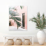 Shop Palm Doorway I Canvas Art Print-Boho, Coastal, Green, Pink, Portrait, Tropical, View All-framed wall decor artwork