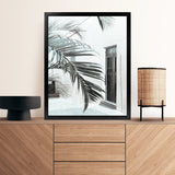 Shop Palm Doorway II Art Print-Boho, Coastal, Green, Portrait, Tropical, View All, White-framed painted poster wall decor artwork