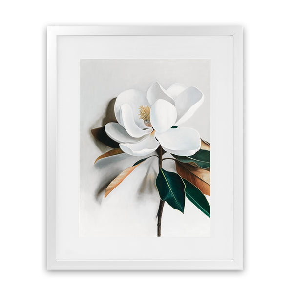 Shop White Magnolia I Art Print-Florals, Hamptons, Portrait, View All, White-framed painted poster wall decor artwork