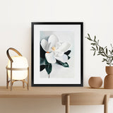 Shop White Magnolia II Art Print-Florals, Green, Hamptons, Portrait, View All, White-framed painted poster wall decor artwork