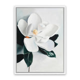 Shop White Magnolia II Canvas Art Print-Florals, Green, Hamptons, Portrait, View All, White-framed wall decor artwork