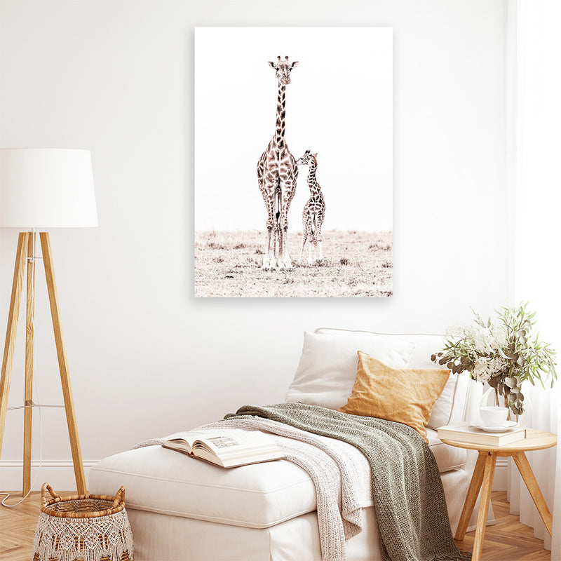 Shop Giraffes I Photo Canvas Print-Animals, Baby Nursery, Neutrals, Photography Canvas Prints, Portrait, View All, White-framed wall decor artwork