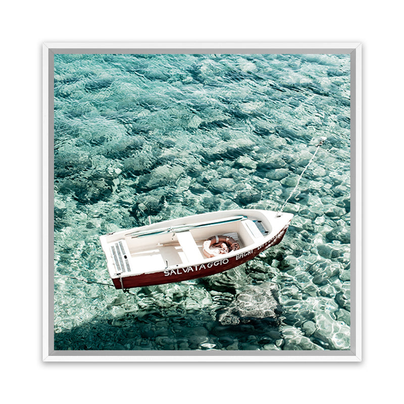 Shop Capri Boat I (Square) Photo Canvas Art Print-Blue, Coastal, Green, Photography, Photography Canvas Prints, Square, View All-framed wall decor artwork