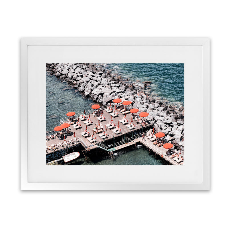 Shop Sorrento Orange Umbrellas I Photo Art Print-Amalfi Coast Italy, Blue, Coastal, Landscape, Orange, Photography, View All-framed poster wall decor artwork