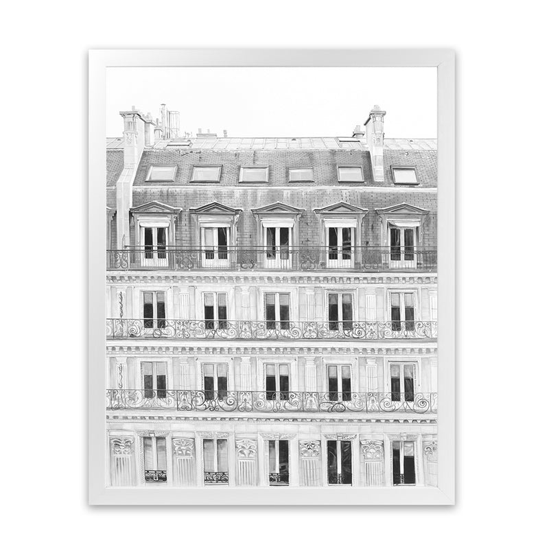 Shop Paris Building B&W II Art Print-Black, Hamptons, Photography, Portrait, View All, White-framed painted poster wall decor artwork