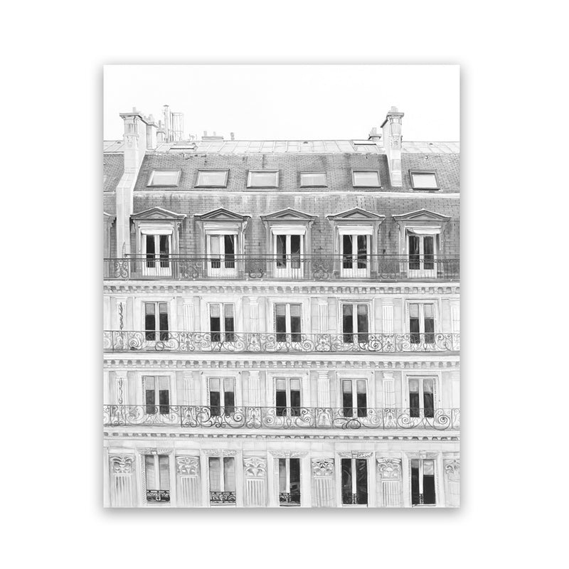Shop Paris Building B&W II Art Print-Black, Hamptons, Photography, Portrait, View All, White-framed painted poster wall decor artwork