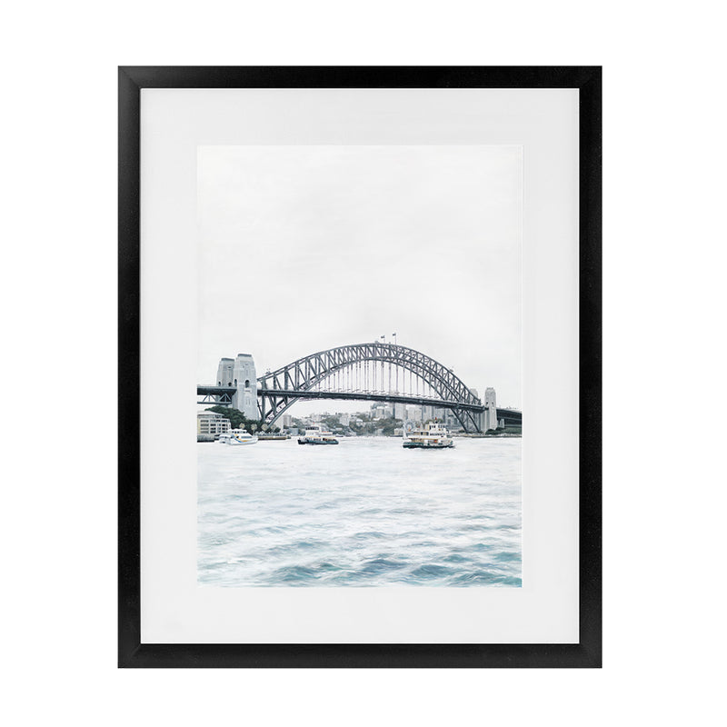 Shop Sydney Harbour Bridge Art Print-Coastal, Grey, Portrait, Rectangle, View All, White-framed painted poster wall decor artwork