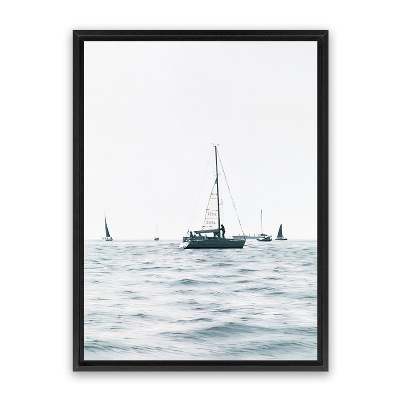Shop Sailboats Canvas Art Print-Blue, Coastal, Hamptons, Portrait, Rectangle, View All, White-framed wall decor artwork