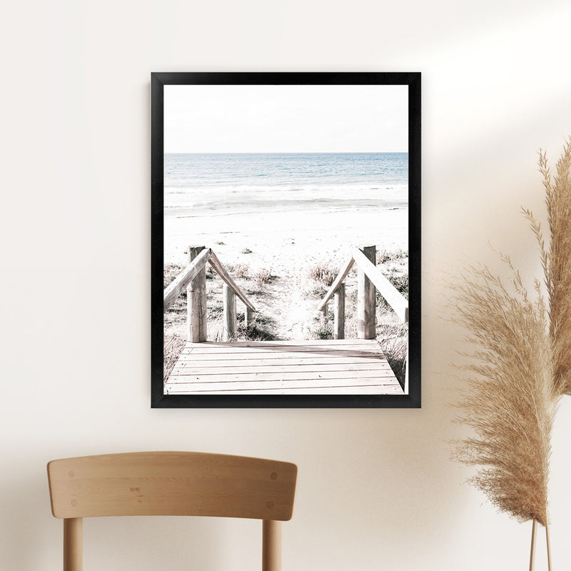 Shop Beach Stairs Photo Art Print-Boho, Coastal, Neutrals, Photography, Portrait, Rectangle, View All, White-framed poster wall decor artwork