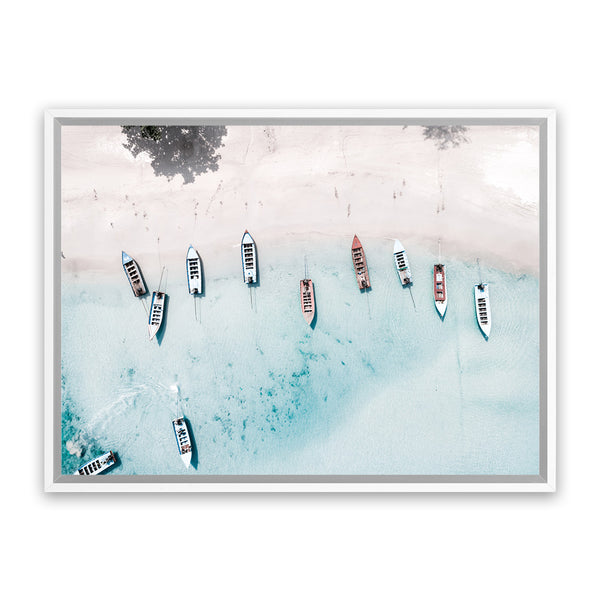 Shop Boats From Above Photo Canvas Art Print-Blue, Coastal, Landscape, Photography, Photography Canvas Prints, View All-framed wall decor artwork