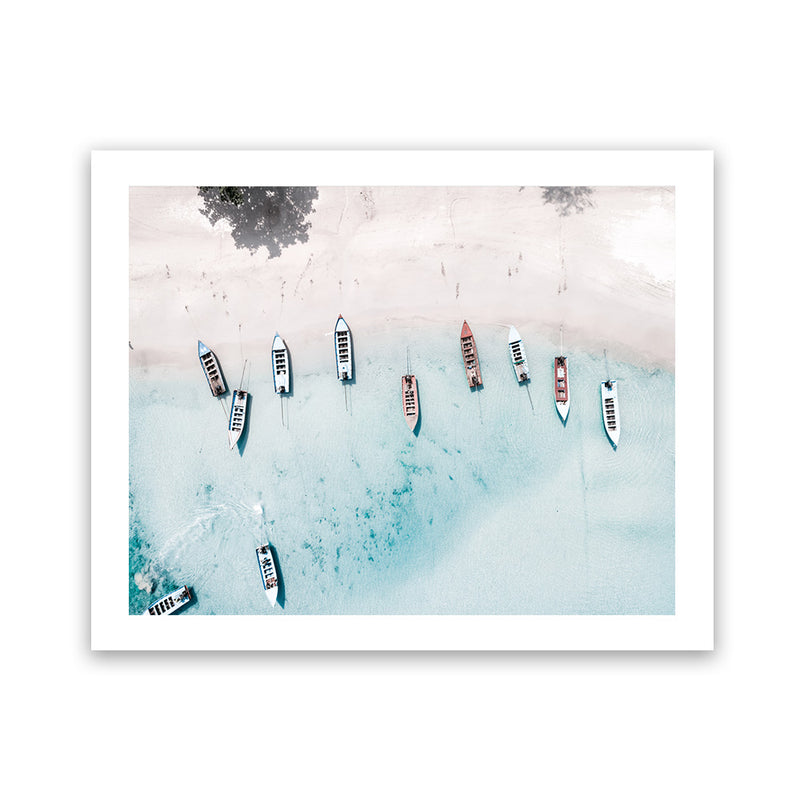Shop Boats From Above Photo Art Print-Blue, Coastal, Horizontal, Landscape, Photography, Rectangle, View All-framed poster wall decor artwork