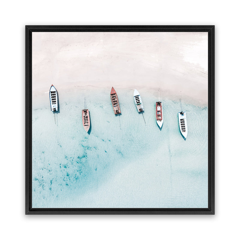 Shop Boats From Above (Square) Canvas Art Print-Blue, Coastal, Square, View All-framed wall decor artwork