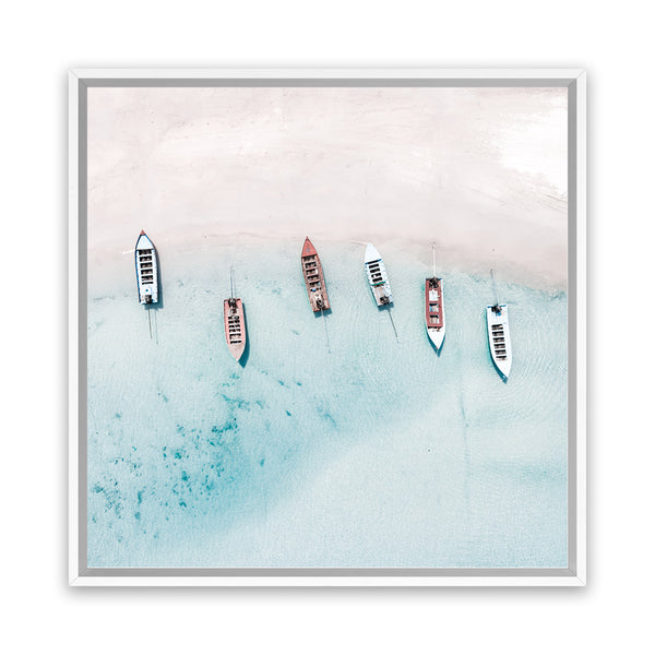 Shop Boats From Above (Square) Canvas Art Print-Blue, Coastal, Square, View All-framed wall decor artwork