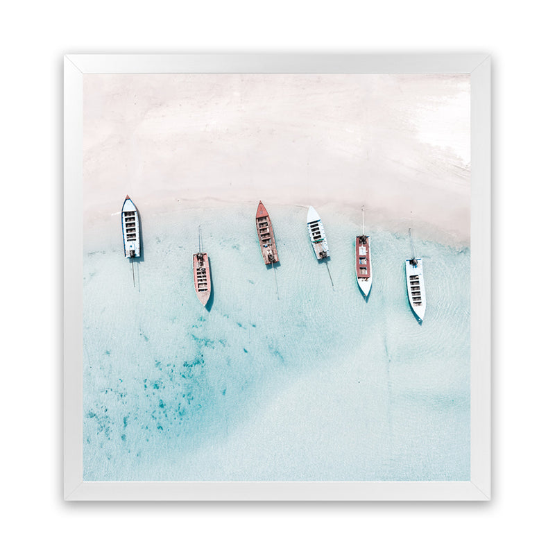 Shop Boats From Above (Square) Art Print-Blue, Coastal, Square, View All-framed painted poster wall decor artwork