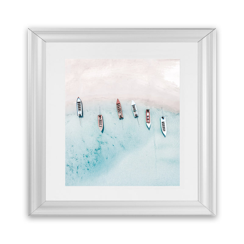 Shop Boats From Above (Square) Art Print-Blue, Coastal, Square, View All-framed painted poster wall decor artwork