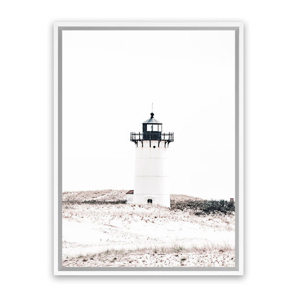 Shop Cape Cod Lighthouse I Photo Canvas Art Print-Coastal, Hamptons, Neutrals, Photography, Photography Canvas Prints, Portrait, View All, White-framed wall decor artwork