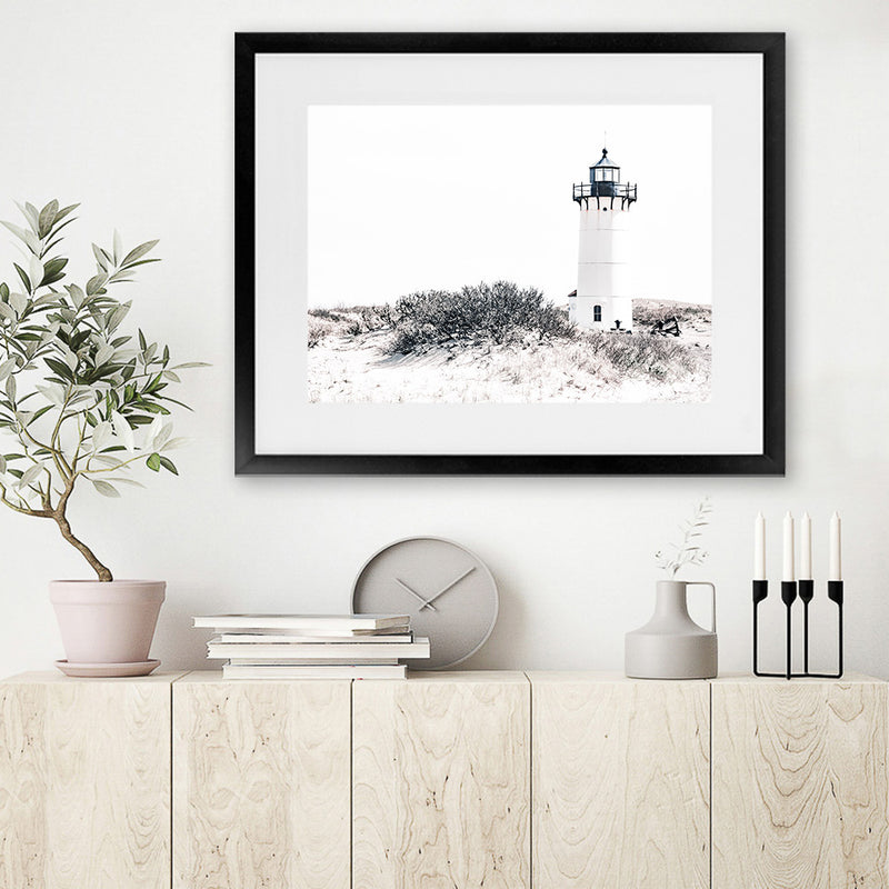 Shop Cape Cod Lighthouse II Photo Art Print-Coastal, Grey, Hamptons, Horizontal, Landscape, Photography, Rectangle, View All, White-framed poster wall decor artwork