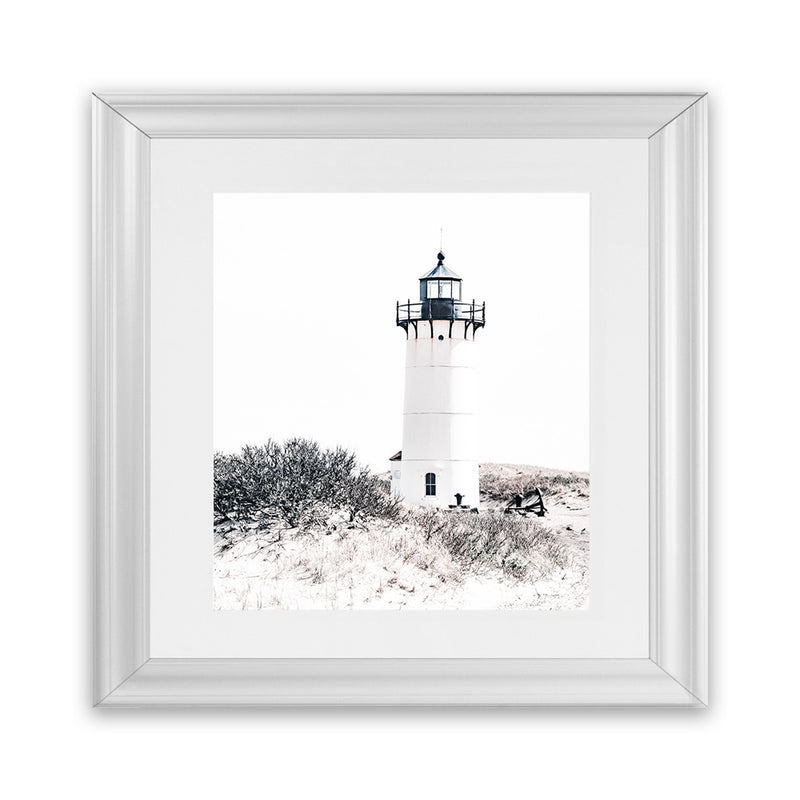 Shop Cape Cod Lighthouse II (Square) Photo Art Print-Black, Coastal, Hamptons, Photography, Square, View All, White-framed poster wall decor artwork