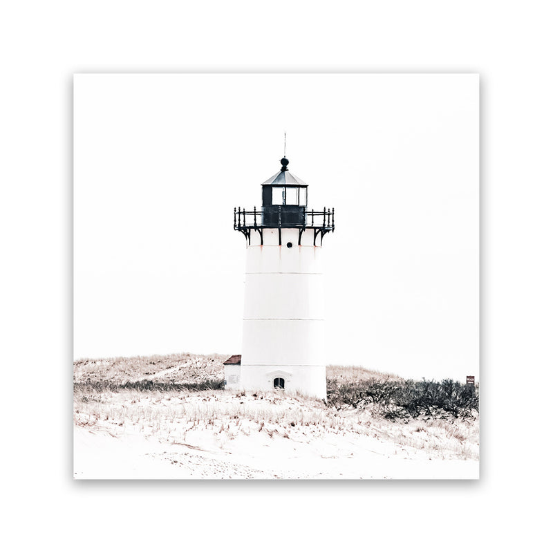 Shop Cape Cod Lighthouse I (Square) Photo Canvas Art Print-Coastal, Hamptons, Neutrals, Photography, Photography Canvas Prints, Square, View All, White-framed wall decor artwork
