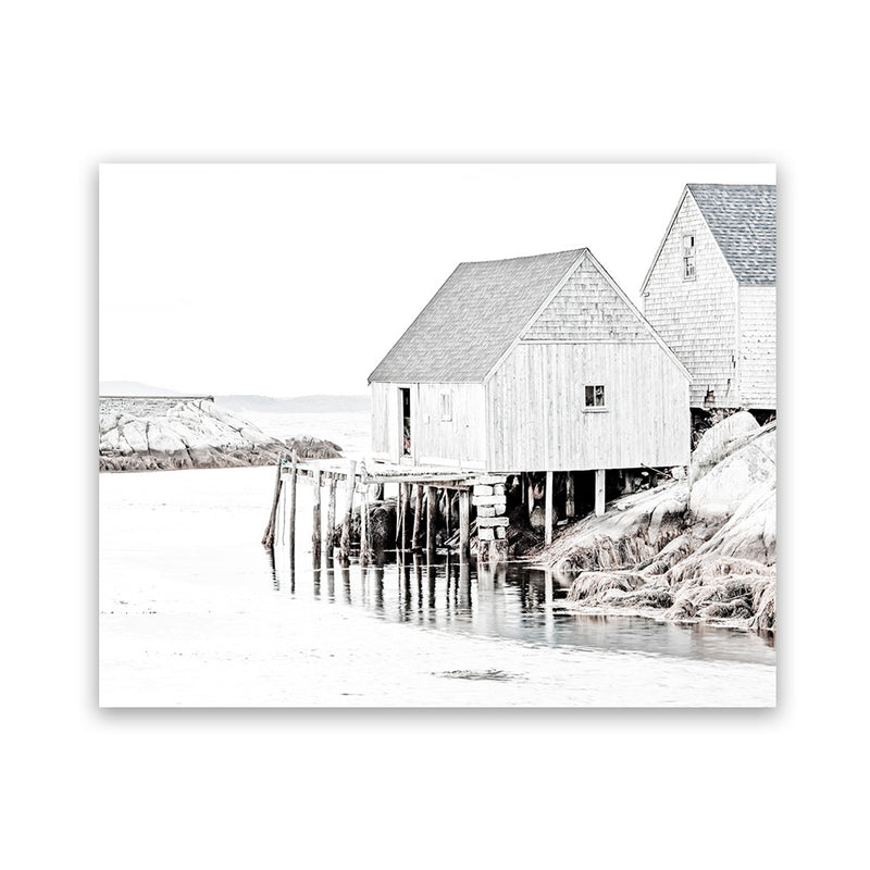 Shop Old Fishing Shack Photo Art Print-Black, Boho, Coastal, Grey, Hamptons, Landscape, Photography, Scandinavian, View All, White-framed poster wall decor artwork