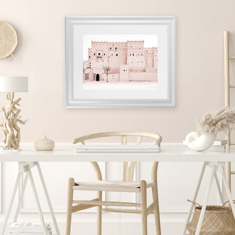 Shop Desert Palace Photo Art Print-Boho, Landscape, Moroccan Days, Photography, Pink, Tropical, View All-framed poster wall decor artwork