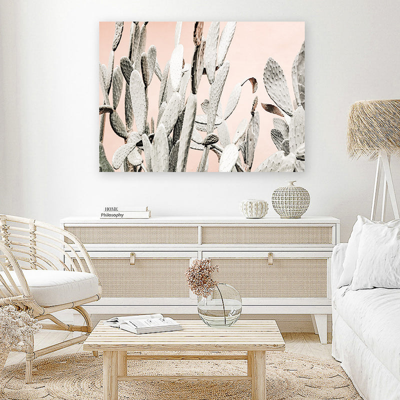 Shop Cacti Dreams Photo Canvas Art Print-Boho, Landscape, Moroccan Days, Neutrals, Photography, Photography Canvas Prints, Pink, Tropical, View All-framed wall decor artwork