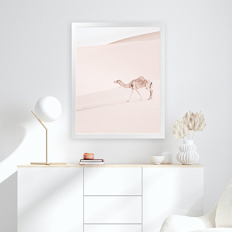 Shop Lone Camel II Photo Art Print-Animals, Baby Nursery, Boho, Moroccan Days, Neutrals, Photography, Pink, Portrait, View All-framed poster wall decor artwork