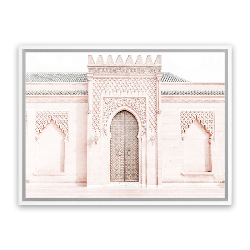 Shop Moroccan Building Photo Canvas Art Print-Boho, Landscape, Moroccan Days, Neutrals, Photography, Photography Canvas Prints, Pink, View All-framed wall decor artwork