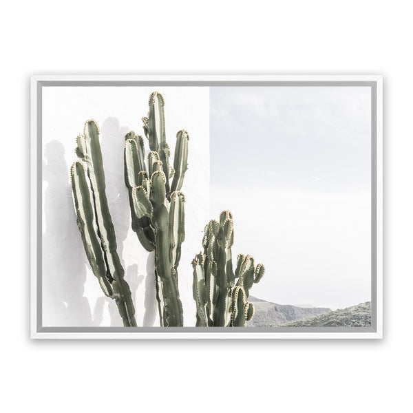 Shop Cactus Summer Photo Canvas Art Print-Boho, Botanicals, Green, Landscape, Moroccan Days, Photography, Photography Canvas Prints, Tropical, View All, White-framed wall decor artwork