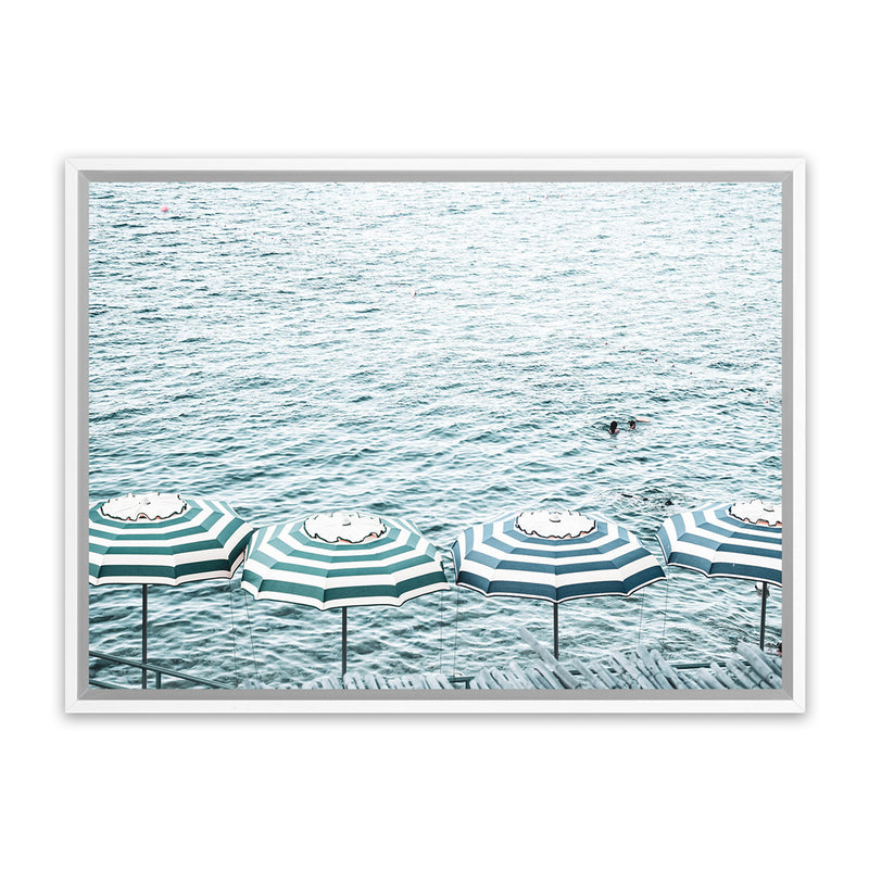 Shop Capri Island Umbrellas Photo Canvas Art Print-Amalfi Coast Italy, Blue, Coastal, Landscape, Photography, Photography Canvas Prints, Tropical, View All-framed wall decor artwork