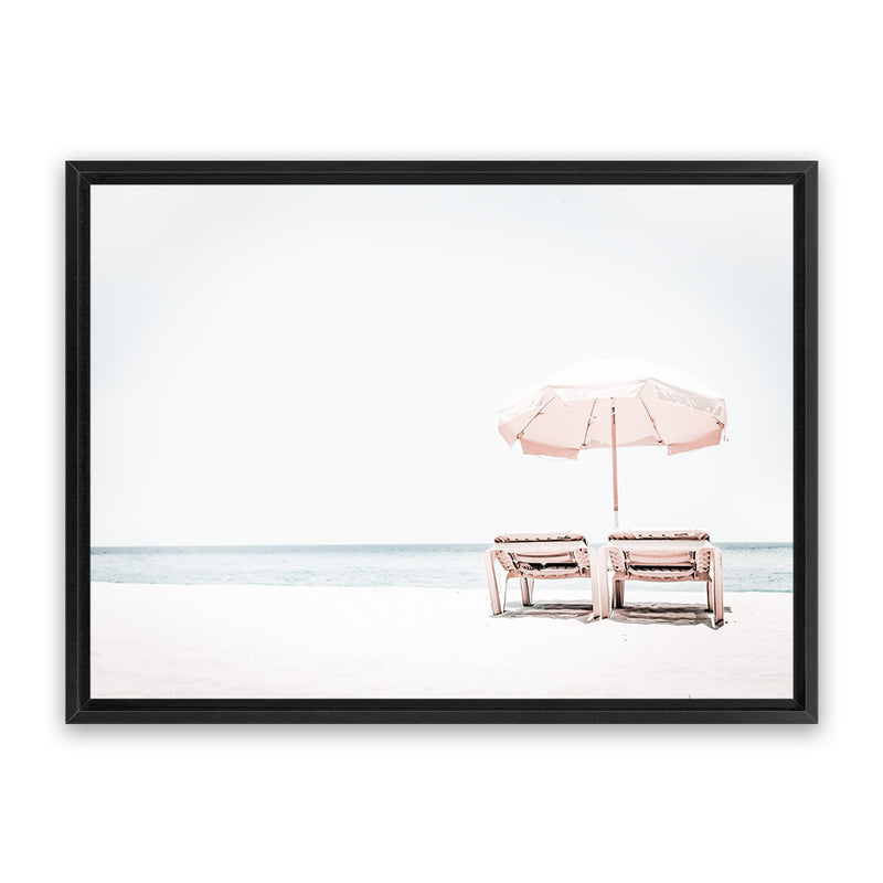 Shop Pink Parasol II Photo Canvas Print-Boho, Coastal, Landscape, Photography Canvas Prints, Tropical, View All, White-framed wall decor artwork