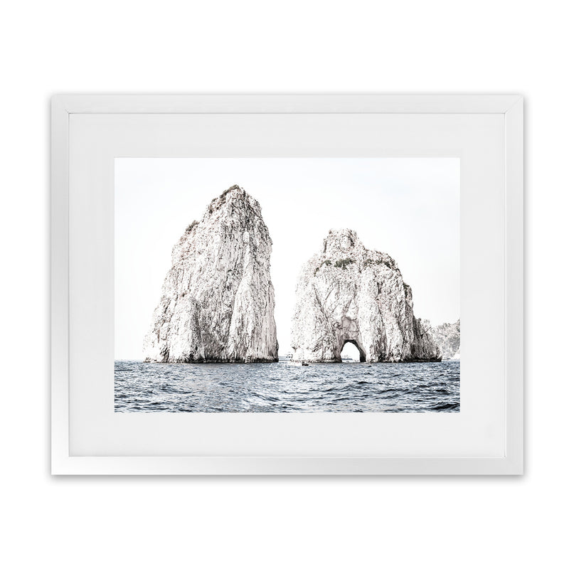 Shop Capri Rocks Photo Art Print-Blue, Coastal, Landscape, Neutrals, Photography, View All, White-framed poster wall decor artwork