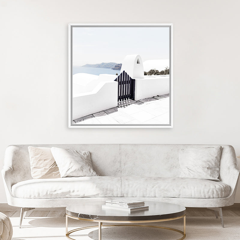 Shop Santorini III (Square) Photo Canvas Art Print-Blue, Boho, Coastal, Greece, Photography, Photography Canvas Prints, Square, View All-framed wall decor artwork