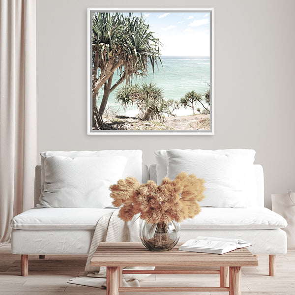 Shop Palm Tree Views III (Square) Photo Canvas Art Print-Boho, Coastal, Green, Photography, Photography Canvas Prints, Square, View All-framed wall decor artwork