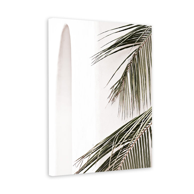 Shop Palm Building Photo Canvas Art Print-Amalfi Coast Italy, Boho, Botanicals, Coastal, Green, Hamptons, Photography, Photography Canvas Prints, Portrait, Tropical, View All, White-framed wall decor artwork