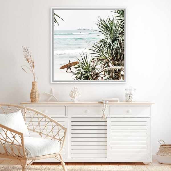Shop Byron Bay Longboarder (Square) Photo Canvas Print-Coastal, Green, Photography, Photography Canvas Prints, Square, Tropical, View All-framed wall decor artwork