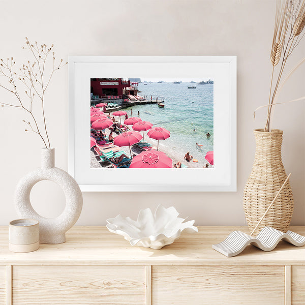 Shop Capri Days Photo Art Print-Amalfi Coast Italy, Blue, Coastal, Green, Landscape, Photography, Pink, Red, Tropical, View All-framed poster wall decor artwork