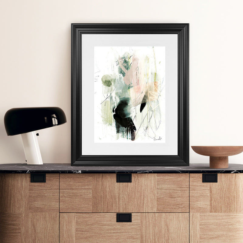 Shop Pianta Art Print-Abstract, Black, Dan Hobday, Green, Portrait, Rectangle, View All, White-framed painted poster wall decor artwork
