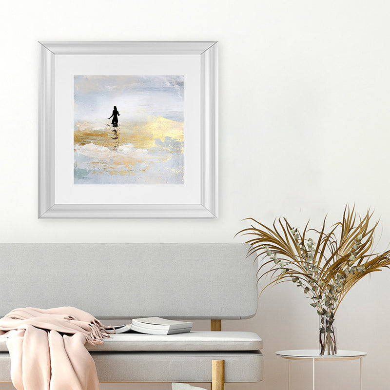 Shop Sun Dip (Square) Art Print-Abstract, Dan Hobday, Grey, Square, View All, Yellow-framed painted poster wall decor artwork