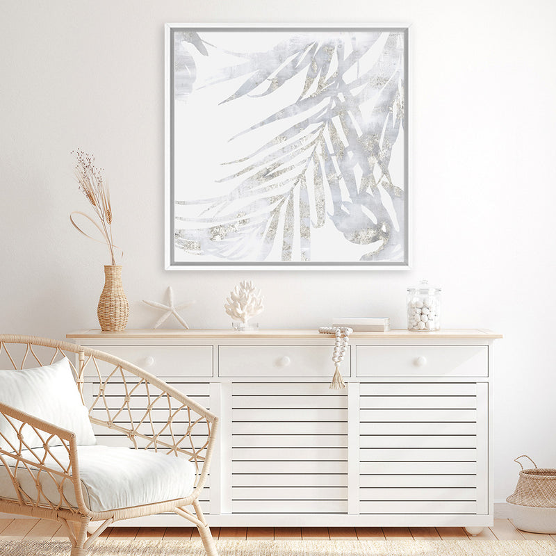 Shop Faded Leaves II (Square) Canvas Art Print-Abstract, Grey, PC, Square, View All, White-framed wall decor artwork