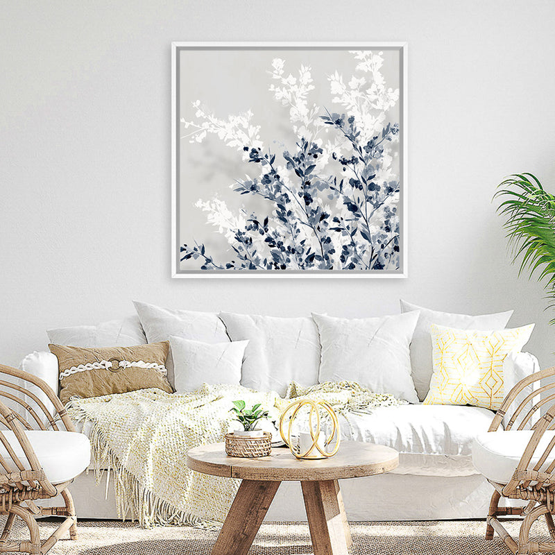 Shop Where Will We Be This Spring I (Square) Canvas Art Print-Abstract, Blue, Neutrals, PC, Square, View All-framed wall decor artwork